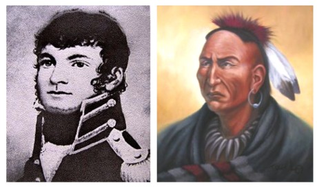Portraits of Eepiihkaanita, also known as William Wells, on the left and Mihšihkinaahkwa, also known as Little Turtle, on the right.  The Portrait of Eepiihkaanita was probably taken between 1803-1810 and is in the collection of the Chicago Historical Society.  The portrait of Mihšihkinaahkwa was painted by Myaamia artist Julie Olds and is based on available information regarding his appearance.