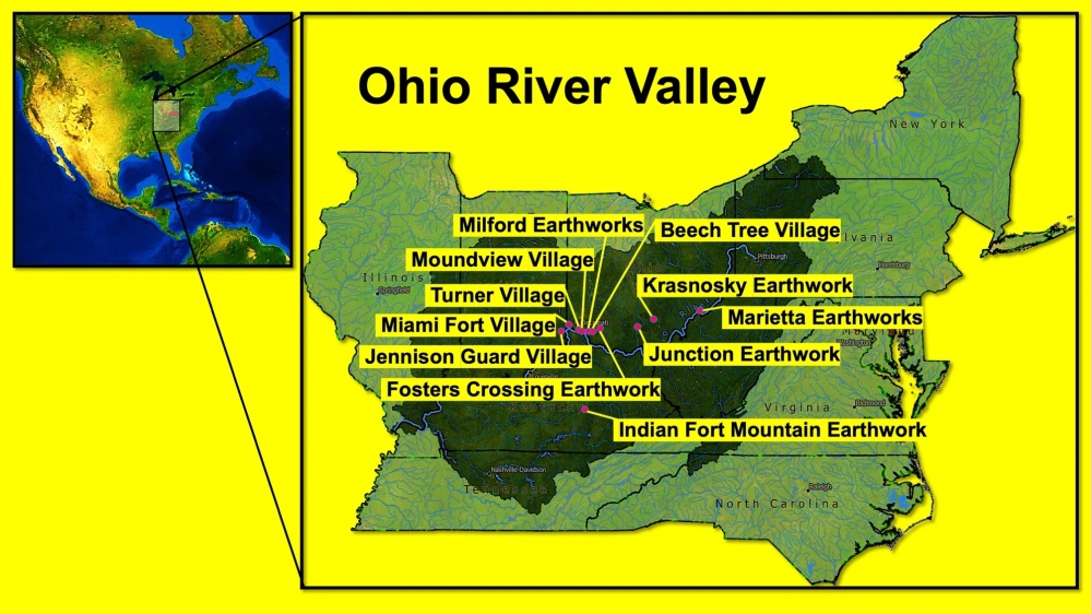 Map showing the distribution of Hopewell sites throughout the Ohio River Valley